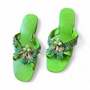 Hawaiian Green beaded sandals with a boho vibe #festivalvibes  size 8